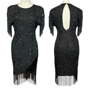 Vintage Oleg Cassini Black Tie silk Beaded Black